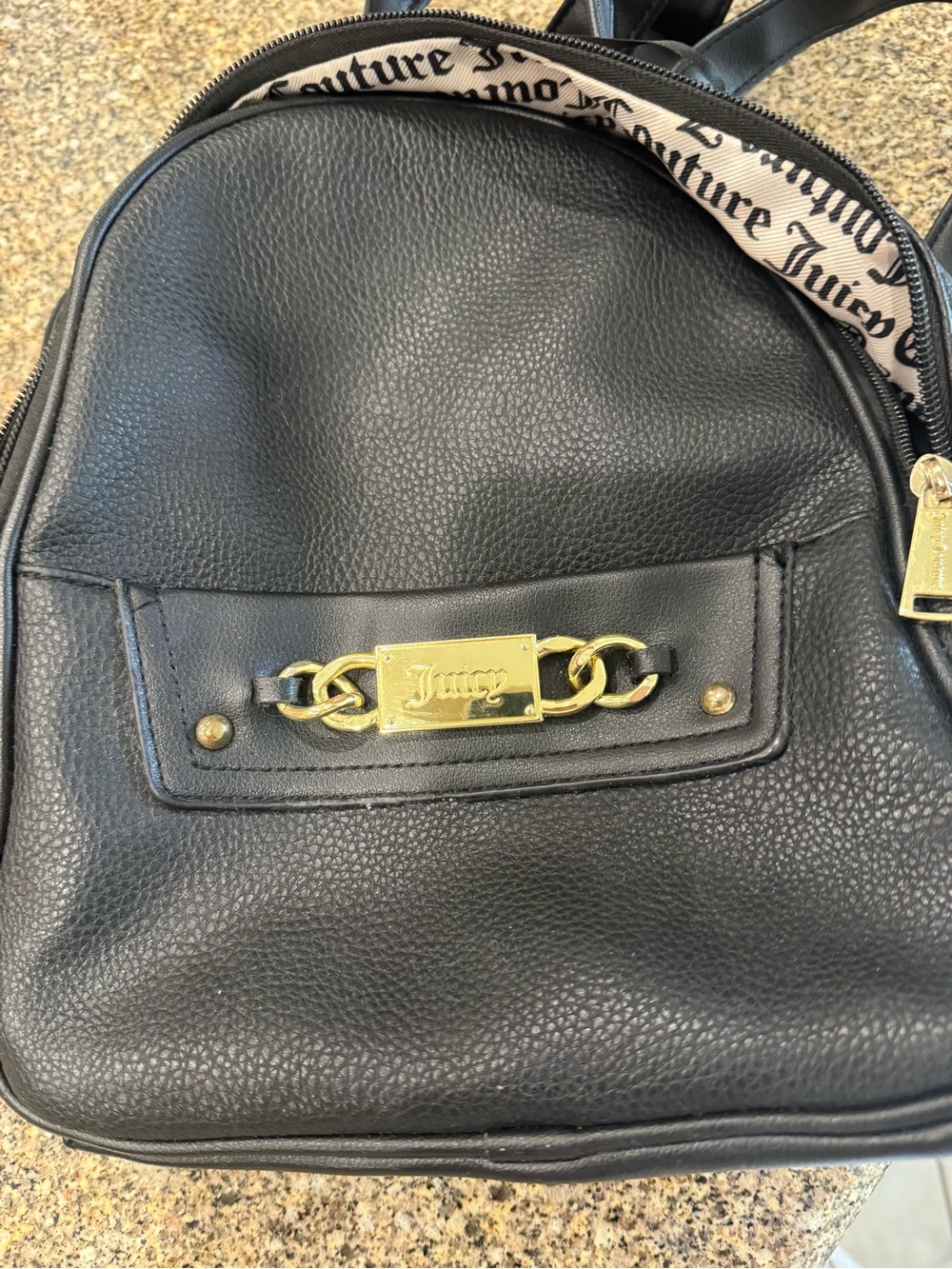 Juicy Couture Black Mini Pebbled Backpack with Gold Plaque
